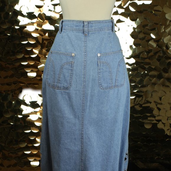 Las Vegas Quality Brand Denim Lattice Maxi Skirt - Picture 7 of 8